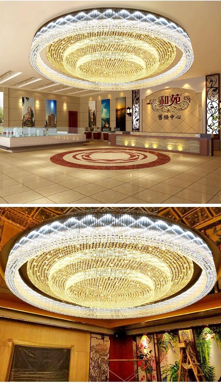 Gold Luxury Hotel Lobby Indoor Staircase Custom Project Glass Round LED Ceiling Chandelier Lamp