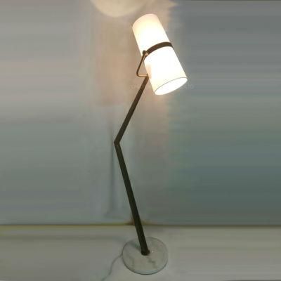 Project Residential Use White Marble Metal Knuckle and Fabric Shade Floor Lamp Adjustable