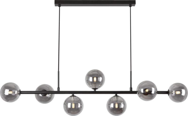 Glass Globe Linear Chandelier 7-Light Hanging Pendant Light Fixtures MID Century Modern Ceiling Lamp for Bedroom Living Room Dining Room Kitchen (Matt Black)