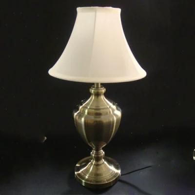 Satin Nickel Metal Body and White Fabric Shade Table Lamp.