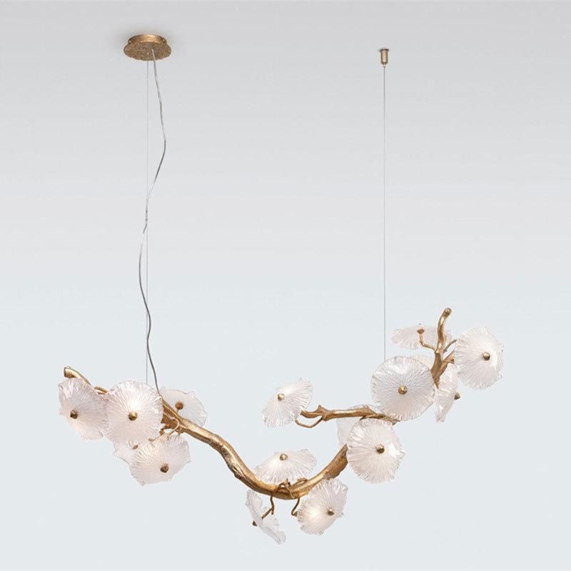 2022 Modern Hotel Villa Bedroom Living Room Decoration Luxury Copper Design LED Lotus Leaf Chandeliers