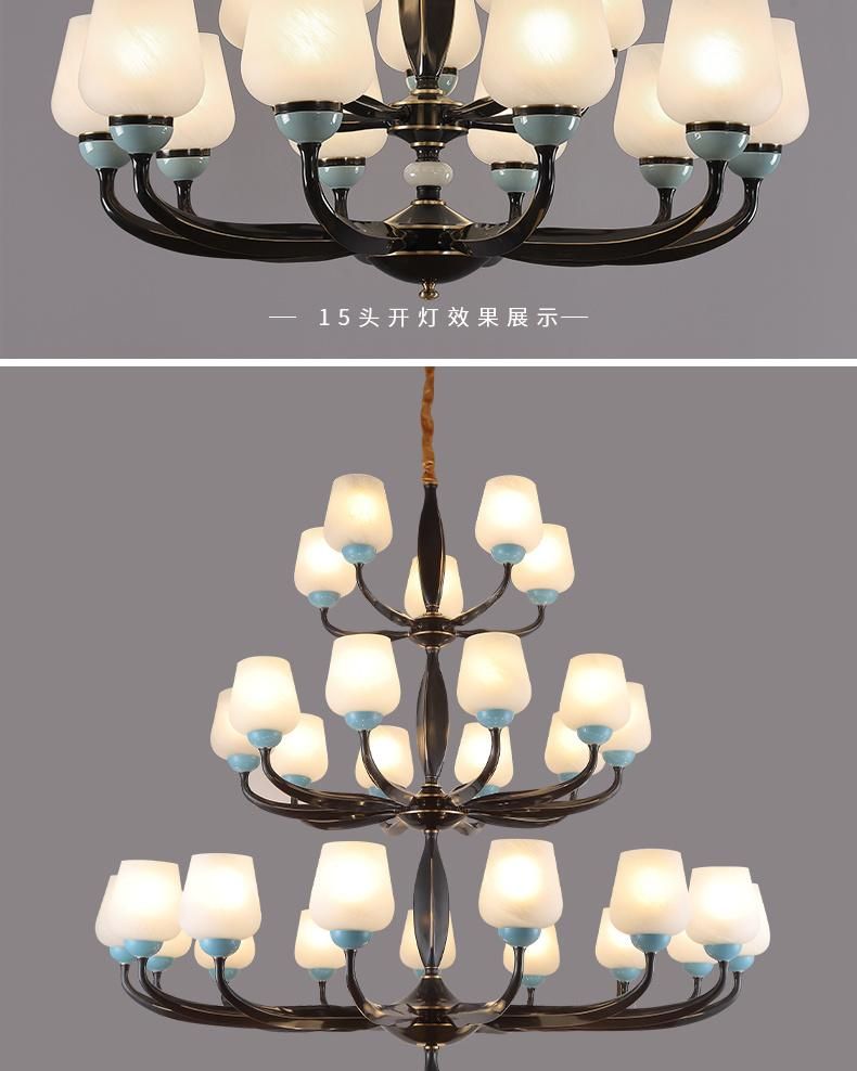 All Copper LED Indoor Hotel Restant Home Ceiling Pendant Decoration Chandelier for Project Livingroom