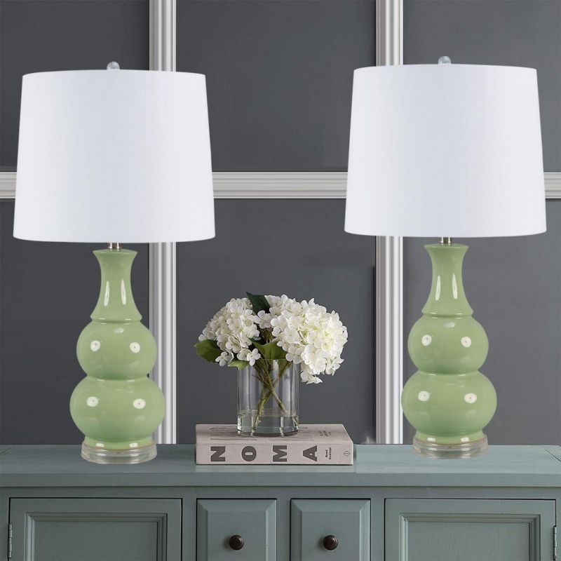 Cheap Wholesale Green Gourd Shape Retro Design Base Exquisite Indoor Lighting Table Lamp Ceramic