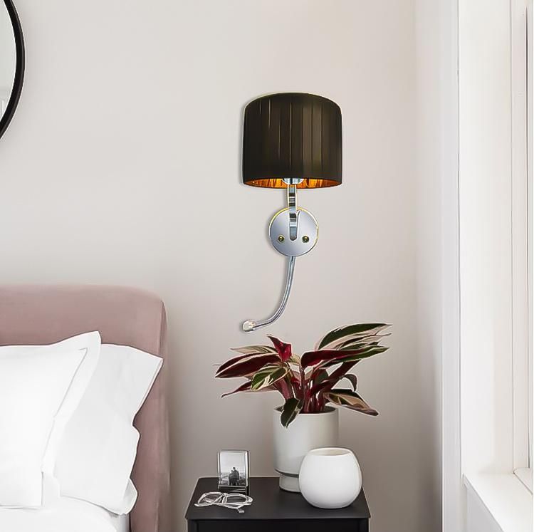 Modern Fabric Chrome Wall Lamp for Reading Home Bedroom Living Room