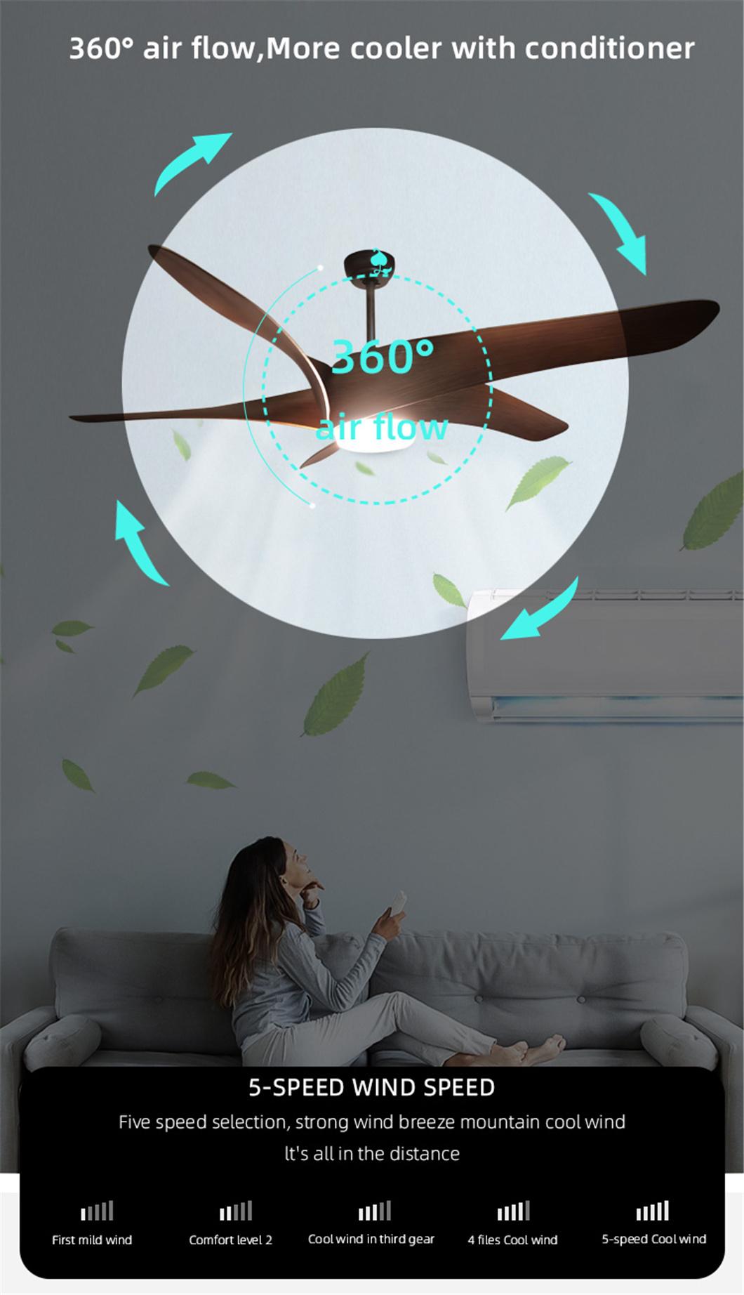 Hot Sale DC Fan 5 Fan Speed 5 Blades Ceiling Fan Light LED