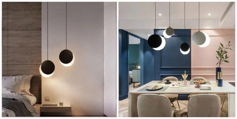 Bedroom Bedside Table Black and White Round Modern Small Chandelier