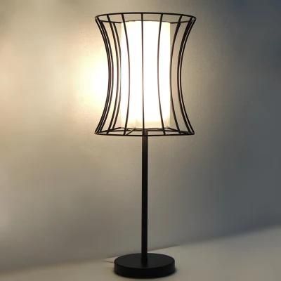 Matt Black Lacquered Metal Body and Fabric Shade Table Lamp.