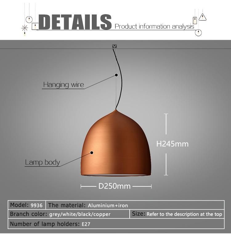 White/Grey/Copper/Black Aluminium with Acrylic Diffuser Dining Lamp Modern