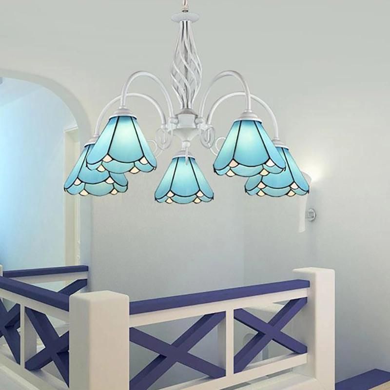 Mediterranean Pendant Lamp European Style Wrought Iron Lamp Glass Tiffany Lighting