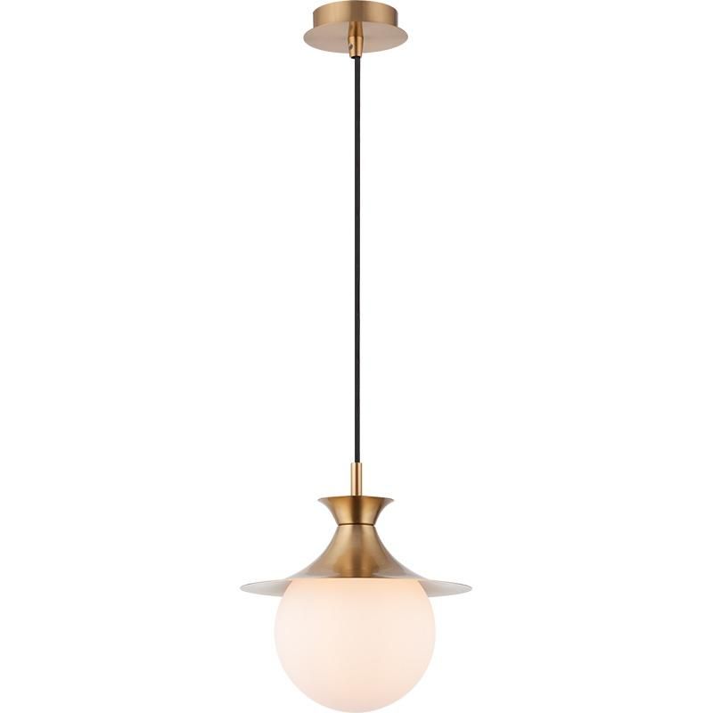 Lighting Modern Opal Glass Globe Hanging Light 1-Light Pendant Light Gold Adjustable MID Century Light Fixture for Indoor Bedroom Bar Dining Room (Matt Brass)