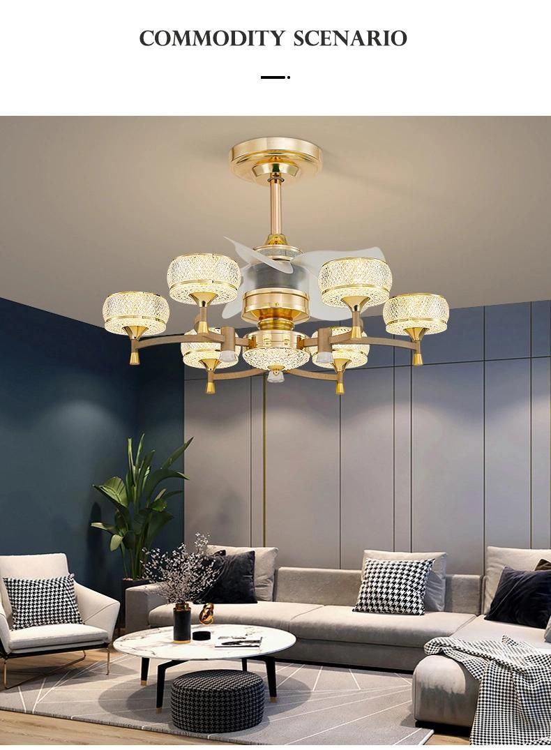 Modern Gold Copper Glass Ball LED Ceiling Fan Lamp Remote Control Ceiling Fan Lights