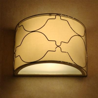 Polish Chrome Metal Frame and Beige Fabric Shade Wall Lamp.