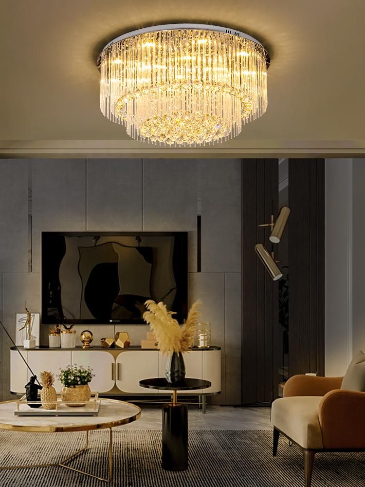 Crystal Lamp Round Living Room Lighting Atmosphere Room Modern LED Ceiling Lights Gold (WH-CA-87)