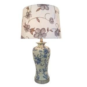 Hand Painted Classic Ceramic Desk Lamp with Floral Fabric for Hotel Lighting
