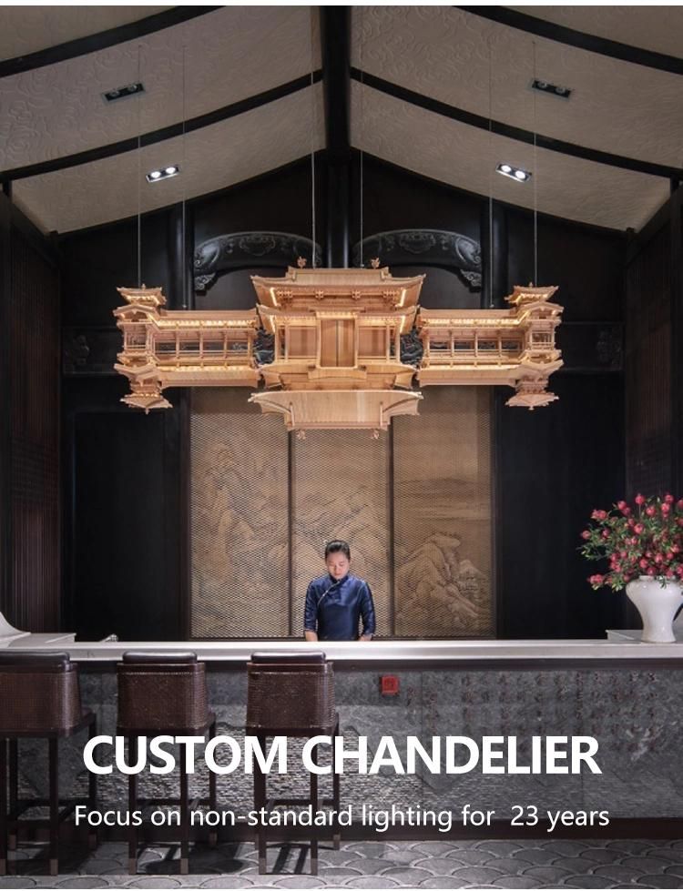 Large-Scale Custom Project Hotel Business Center Wooden House Chandelier