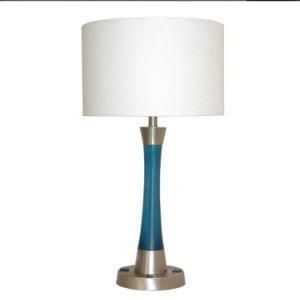 Blue Acrylic Hotel/Home Table Lamp with Two Power Outlet