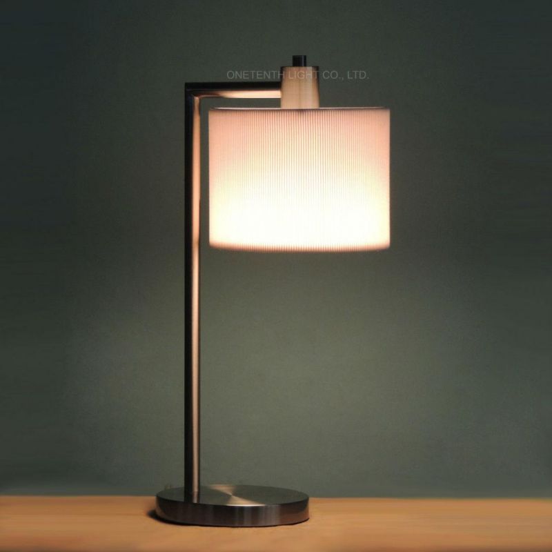 Modern Decorative Nickel Metal and White Linen Fabric Shade Table Lamp