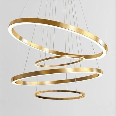 2022 Selling Customize High Ceiling Golden LED Pendant Lamp Luxury Lampara Circles Project Lights Chandelier