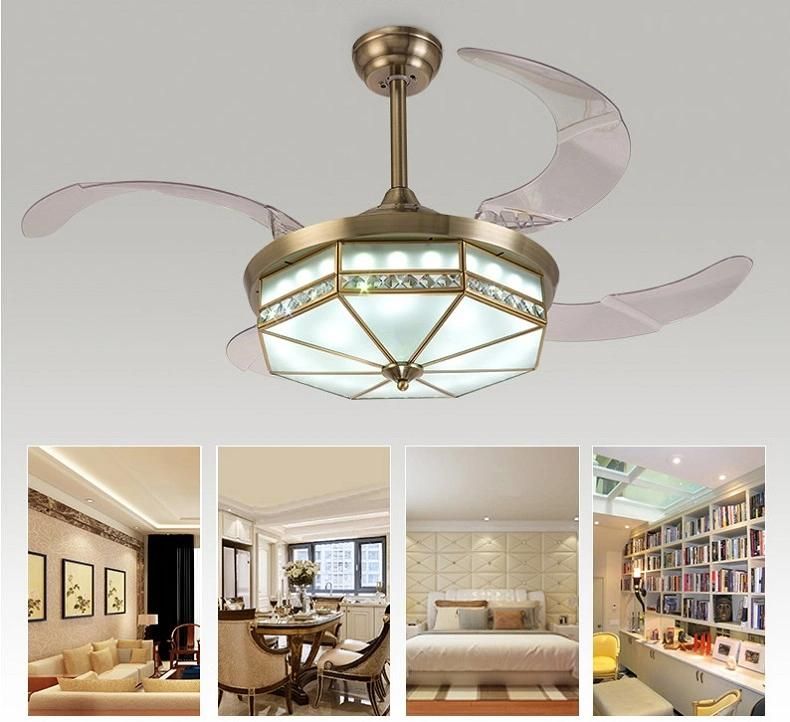 Decorative Invisible LED Ceiling Fan Light with Hidden Blades Remote Control for Living Room