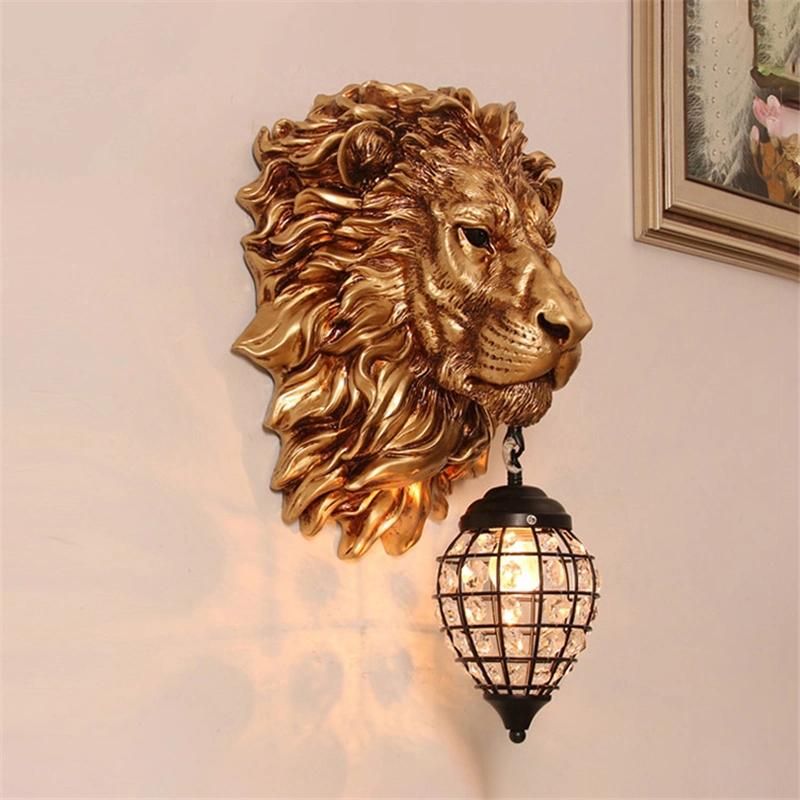 European Retro Gold Lion Wall Lamp Vintage Crystal Wall Sconce Light (WH-OR-65)