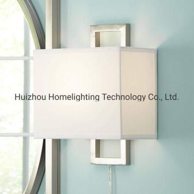 Jlw-H043 Modern Wall Lamp Plug-in Rectangular Brushed Nickel White Shade