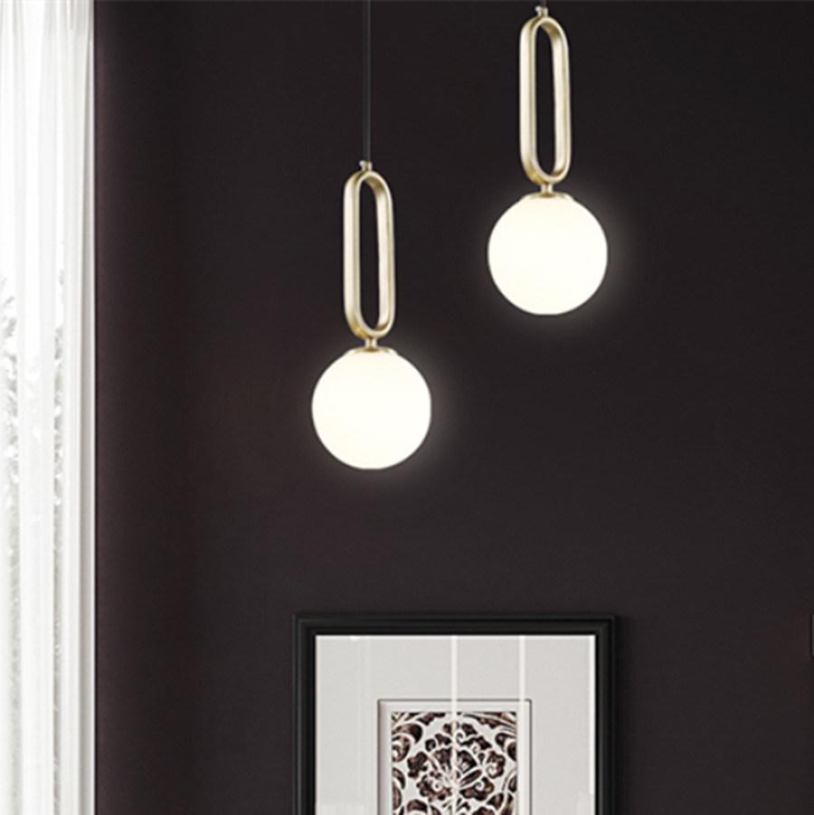 Modern Golden Pendant Lights Bedroom Decor Borgny Oval Ring Frosted Glass Globe Pendant Light (WH-AP-298)