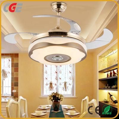 Golden Simple Bluetooth Audio Fan Light 4 Pieces Hidden Blades; MP3+ Bluetooth Ceiling Fan Light