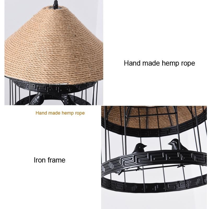 Industrial Loft Bird Cage Pendant Lamp Hemp Rope Chandelier Light (WH-VP-138)