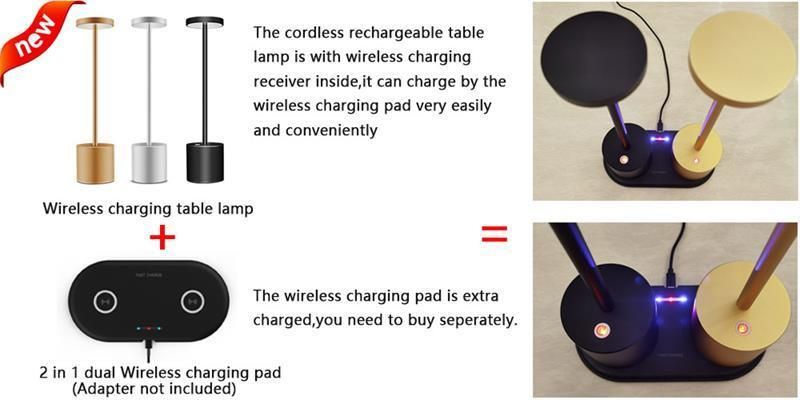Wireless Charging Battery Powered Table Lamp Cordless for Hotel Bar Restaurant Dining Room Bedside Lamp