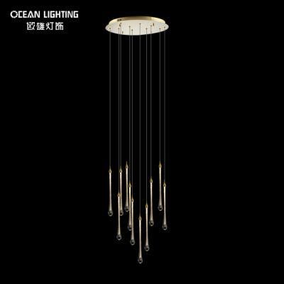 Long Water Drop Warm Lighting 3000K Metal Crystal 10*3W Chandelier