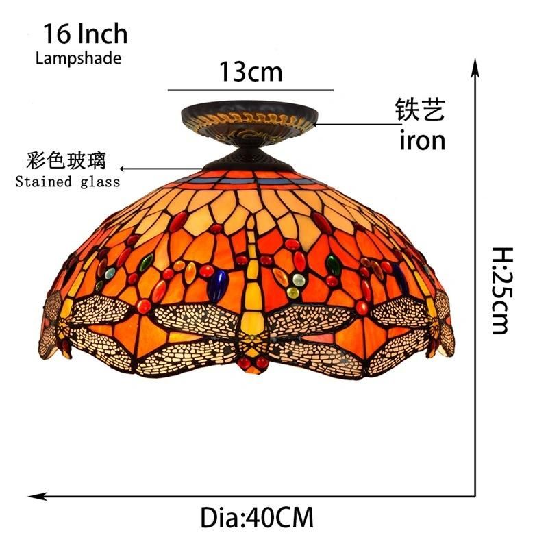 Red Chandelier Dragonfly Tiffany Stained Glass Restaurant Bedroom Aisle Balcony Ceiling Lamp (WH-TA-18)