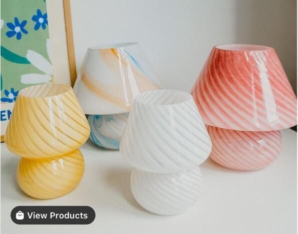 Striped Mushroom Mini Table Lamp Swirl Glass Lamp Study Bedside