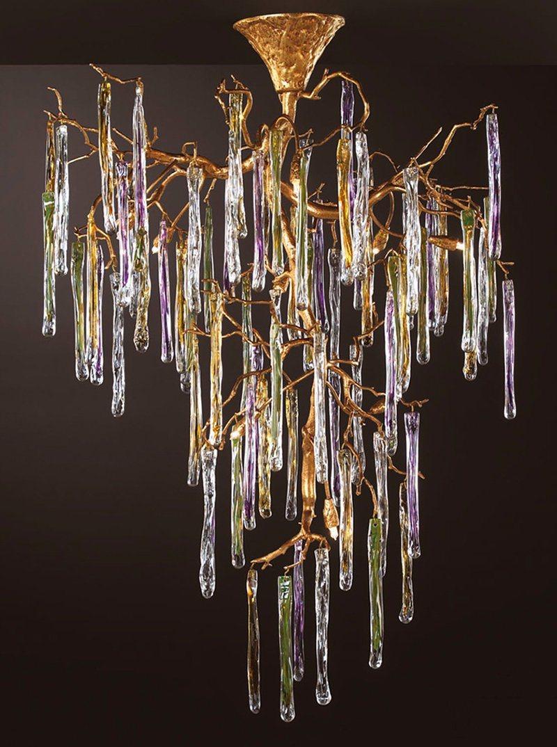 European Villa Stairs Copper Crystal Glass Chandeliers Lighting