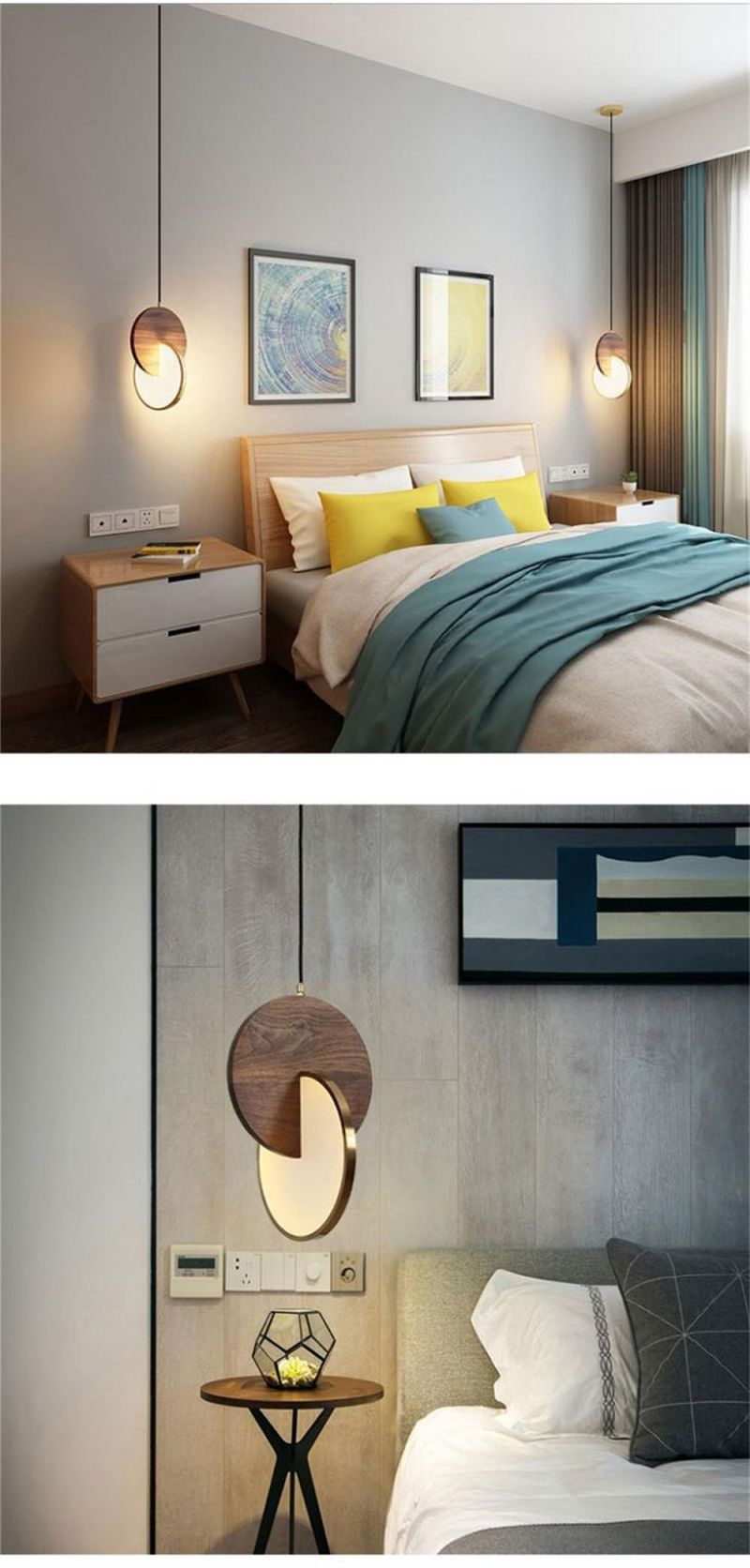 Simple Walnut LED Pendant Lamp Bedroom Bedside Lamps Home Decor Atmosphere Pendant Lights Nordic Modern Restaurant Light Fixture