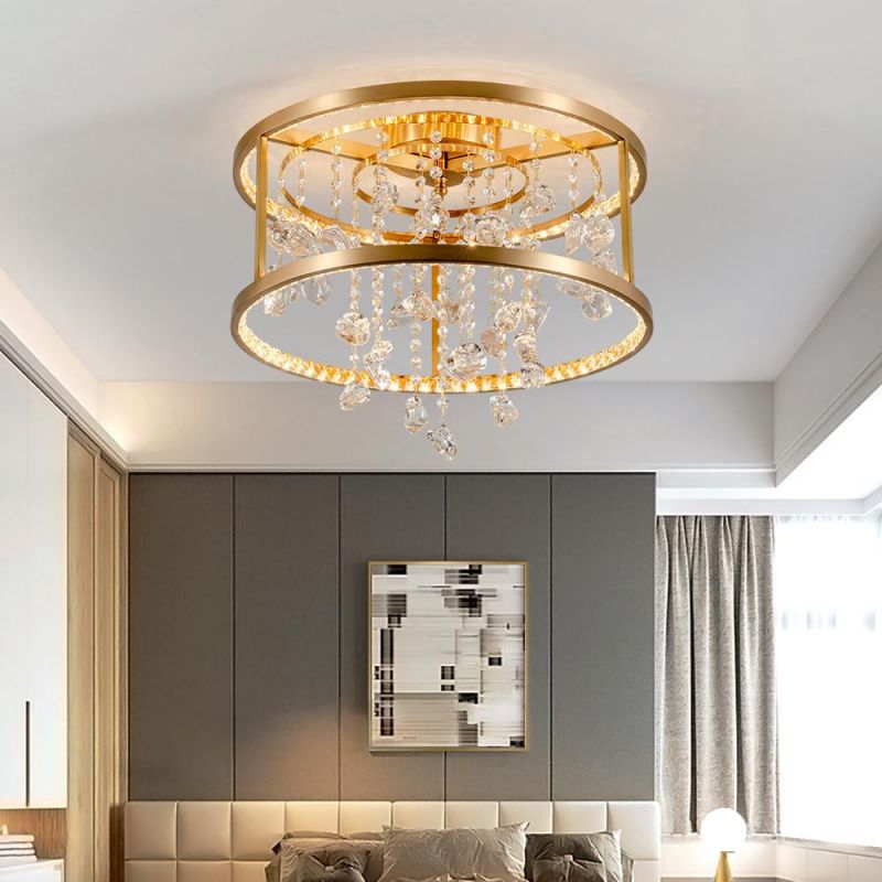 Copper Modern Chadelier Living Room Bedroom Crystal LED Brass Ceiling Light (WH-CA-70)