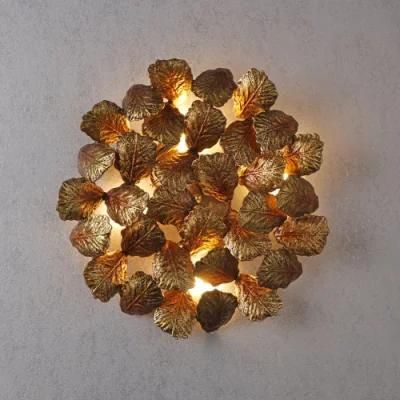 2022 Luxury Decorative Contemporary Gold Brass Leaf Dinning Room Hotel Lobby Wall Lamp