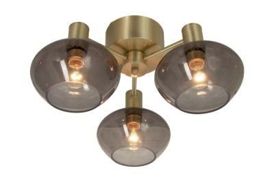 Bell Metal Ceiling Lamp in Black with 3 Opal White/Smoke Glasses on Fixed Arms