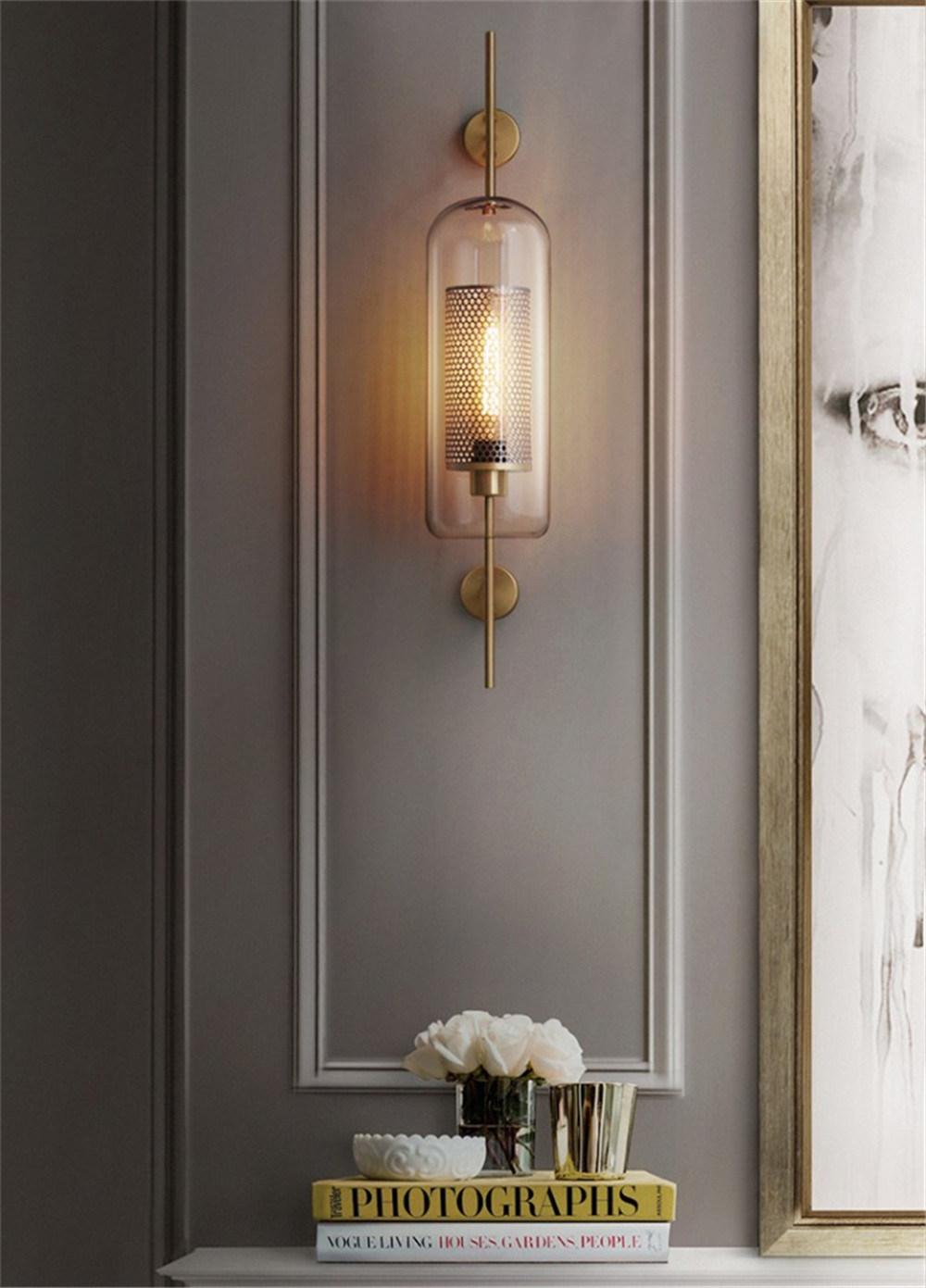 Industrial Wind Grid Living Room Wall Lamp American Simple Creative Bedroom Lamps Restaurant Study Loft Retro Glass Wall Lights