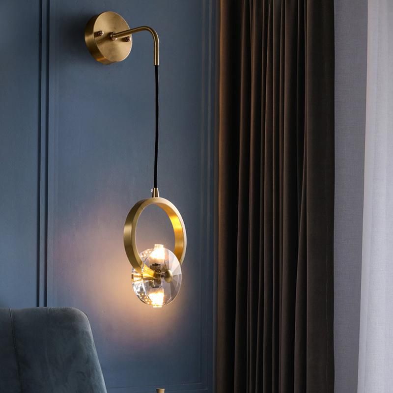 Light Luxury Bedroom Bedside Light Nordic Living Room Creative Copper Crystal Wall Lamp