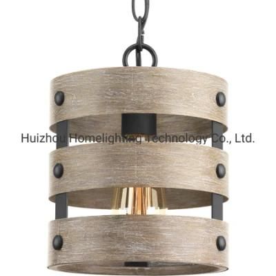 Jlc-5011b Round Wooden Caged 1-Light Pendant Hanging Lamp