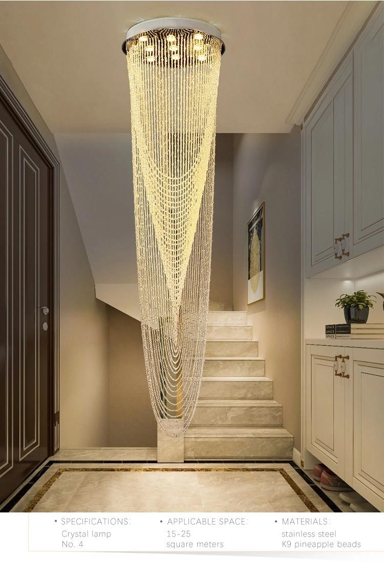 New Design Custom Light Luxury Staircase Hall Hotel Glass Non-Standard LED Chandelier Lamp