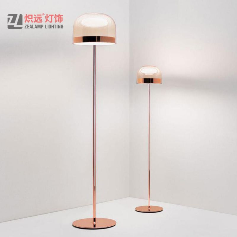 Mushroom Rose Gold Metal Cognac Glass Hotel Standing Floor Lamp