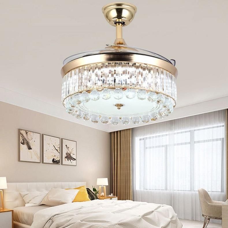 Gold Crystal Four Plastic Blade European Style Ceiling Fan with Light