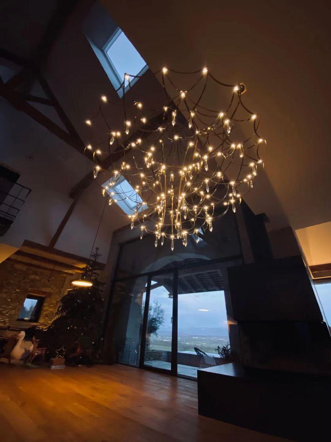 Customized Hotel Decor Large Indoor Lamp LED Crystal Balls Brass Copper Black Modern Gold Chandelier Pendant Light