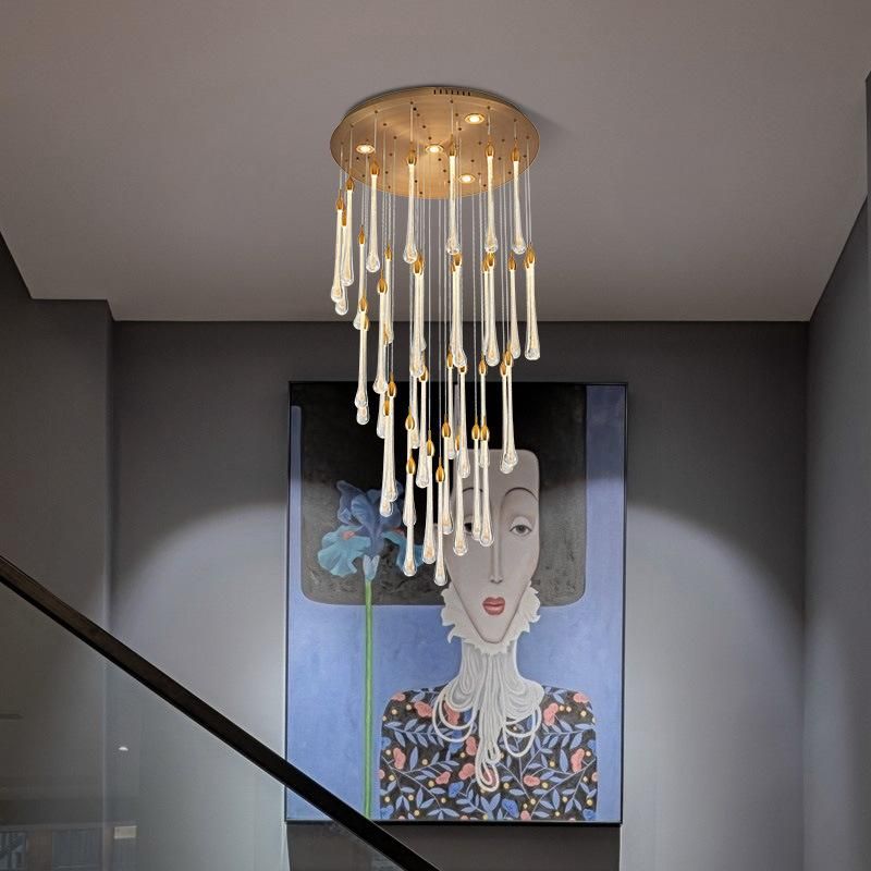 Post-Modern Staircase Long Chandelier Light Luxury Villa Living Room Large Chandelier Water Drop Chandelier