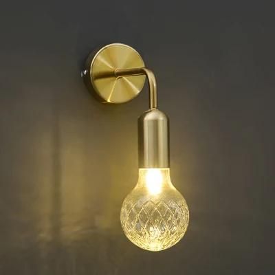 Bedroom Bedside Wall Lamp Nordic Style Glass Retro American Bronze Lighting