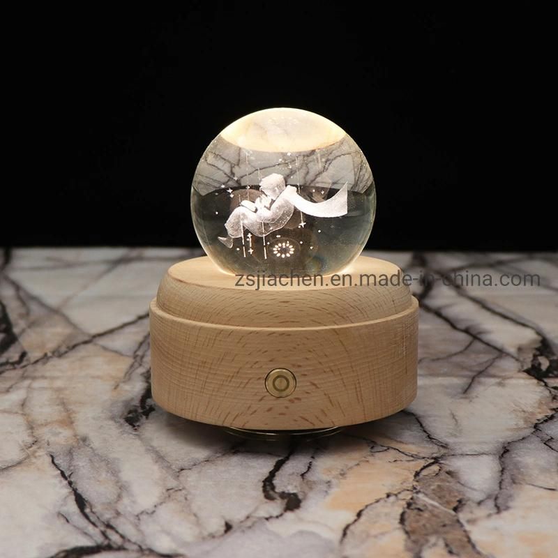 Wholesale 3D Gift Lamp Prince Battery Power Wooden LED Night Light Glass Ball Music Desk Table Light for Home Decor