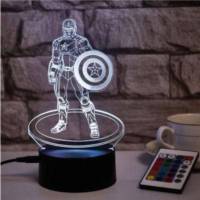 3D Illusion Captain America Desk Lamp Dimmer Lamps Study Light Table Lamp, 3D LED Night Light Kids Desk Lamp Bedroom Decoration Esg15676