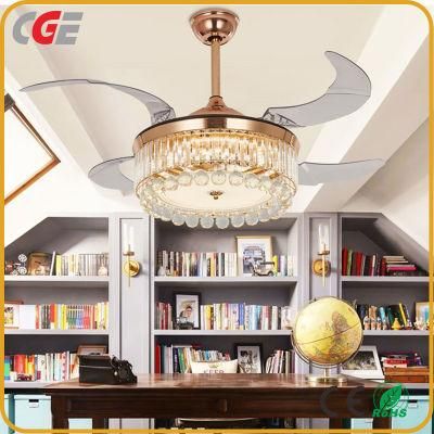 Gold Crystal Four Plastic Blade European Style Ceiling Fan with Light