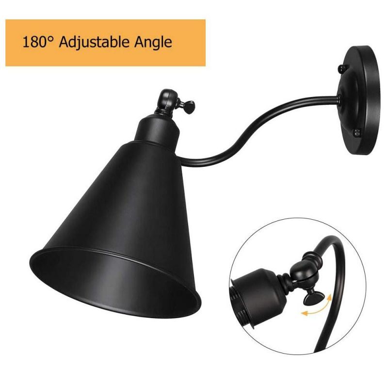 Swing Arm Wall Lamp Rustic Vintage Wall Sconce Lighting Home Decor Headboard Bathroom Bedroom Farmhouse Porch Garage - Black (Bulb Not Included)